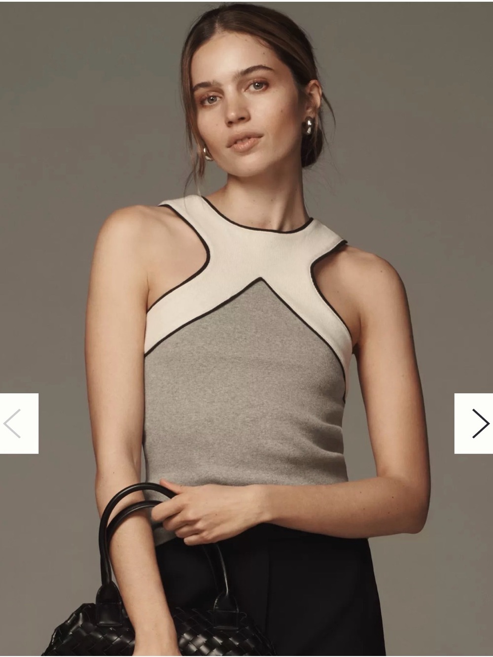 Maeve Two-Tone Knit Halter Tank Top Gray & Cream Small